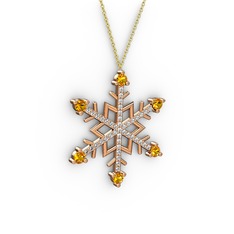 Aloin Kar Tanesi Kolye - Sitrin ve pırlanta 14 ayar rose altın kolye (0.473 karat, 40 cm altın rolo zincir) #15d2dez