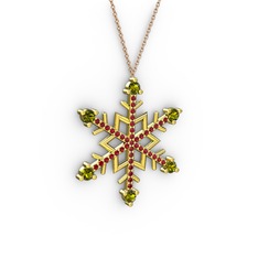 Aloin Kar Tanesi Kolye - Peridot ve garnet 18 ayar altın kolye (40 cm rose altın rolo zincir) #15l9kyk