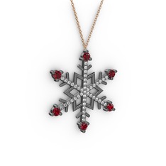Aloin Kar Tanesi Kolye - Garnet ve beyaz zirkon 925 ayar siyah rodyum kaplama gümüş kolye (40 cm rose altın rolo zincir) #15t6sg