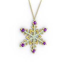 Aloin Kar Tanesi Kolye - Ametist ve akuamarin 925 ayar altın kaplama gümüş kolye (40 cm altın rolo zincir) #161in8f