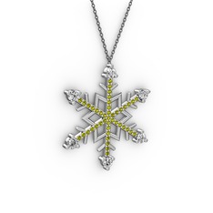 Swarovski ve peridot 18 ayar beyaz altın kolye (40 cm gümüş rolo zincir)
