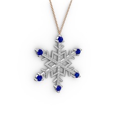 Aloin Kar Tanesi Kolye - Lab safir ve swarovski 18 ayar beyaz altın kolye (40 cm rose altın rolo zincir) #1641fqj