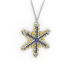 Aloin Kar Tanesi Kolye - Swarovski ve lab safir 8 ayar altın kolye (40 cm beyaz altın rolo zincir) #168wexa