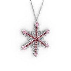 Aloin Kar Tanesi Kolye - Pembe kuvars ve garnet 925 ayar gümüş kolye (40 cm beyaz altın rolo zincir) #16cgafn
