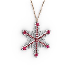 Rodolit garnet ve garnet 925 ayar gümüş kolye (40 cm rose altın rolo zincir)