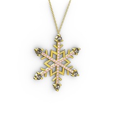 Aloin Kar Tanesi Kolye - Dumanlı kuvars ve pembe kuvars 18 ayar altın kolye (40 cm altın rolo zincir) #17jmhnp