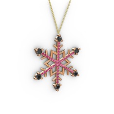 Aloin Kar Tanesi Kolye - Siyah zirkon ve rodolit garnet 14 ayar rose altın kolye (40 cm altın rolo zincir) #17to6st