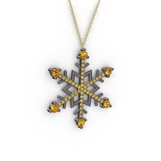 Aloin Kar Tanesi Kolye - Sitrin 925 ayar siyah rodyum kaplama gümüş kolye (40 cm altın rolo zincir) #17ubiwt