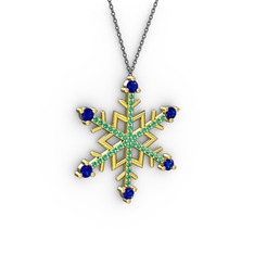 Aloin Kar Tanesi Kolye - Lab safir ve yeşil kuvars 925 ayar altın kaplama gümüş kolye (40 cm gümüş rolo zincir) #180f3x3