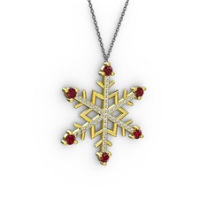 Garnet ve beyaz zirkon 18 ayar altın kolye (40 cm gümüş rolo zincir)