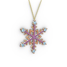 Aloin Kar Tanesi Kolye - Akuamarin ve ametist 18 ayar rose altın kolye (40 cm altın rolo zincir) #187fx1i