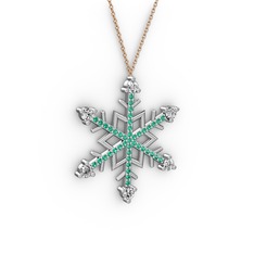 Swarovski ve yeşil kuvars 925 ayar gümüş kolye (40 cm rose altın rolo zincir)