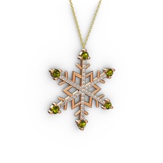 Aloin Kar Tanesi Kolye - Peridot ve beyaz zirkon 8 ayar rose altın kolye (40 cm altın rolo zincir) #18lb36q