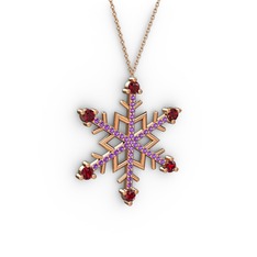Garnet ve ametist 14 ayar rose altın kolye (40 cm rose altın rolo zincir)