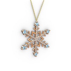 Aloin Kar Tanesi Kolye - Akuamarin ve swarovski 14 ayar rose altın kolye (40 cm altın rolo zincir) #18zvgc5