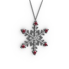 Aloin Kar Tanesi Kolye - Kök yakut ve beyaz zirkon 925 ayar siyah rodyum kaplama gümüş kolye (40 cm gümüş rolo zincir) #192zg8z