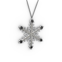 Aloin Kar Tanesi Kolye - Siyah zirkon ve dumanlı kuvars 18 ayar beyaz altın kolye (40 cm gümüş rolo zincir) #1971a1a