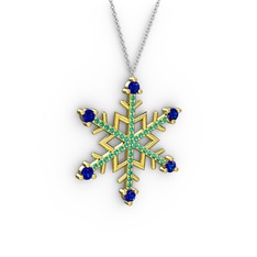 Lab safir ve yeşil kuvars 14 ayar altın kolye (40 cm beyaz altın rolo zincir)