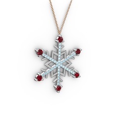 Garnet ve akuamarin 925 ayar gümüş kolye (40 cm rose altın rolo zincir)