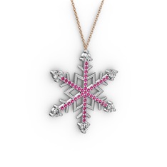 Aloin Kar Tanesi Kolye - Swarovski ve rodolit garnet 18 ayar beyaz altın kolye (40 cm rose altın rolo zincir) #19xcc04