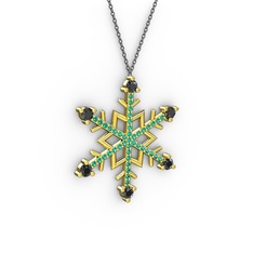 Aloin Kar Tanesi Kolye - Siyah zirkon ve yeşil kuvars 925 ayar altın kaplama gümüş kolye (40 cm gümüş rolo zincir) #1ad0hf1