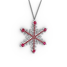 Rodolit garnet ve garnet 14 ayar beyaz altın kolye (40 cm gümüş rolo zincir)