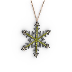 Aloin Kar Tanesi Kolye - Dumanlı kuvars ve peridot 925 ayar siyah rodyum kaplama gümüş kolye (40 cm gümüş rolo zincir) #1aovofg