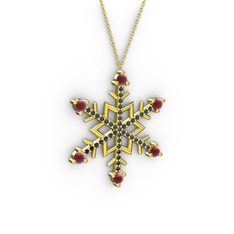 Aloin Kar Tanesi Kolye - Kök yakut ve siyah zirkon 14 ayar altın kolye (40 cm altın rolo zincir) #1aqf9hj