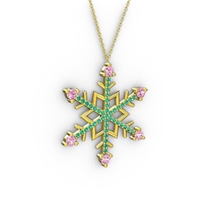 Aloin Kar Tanesi Kolye - Pembe kuvars ve yeşil kuvars 8 ayar altın kolye (40 cm altın rolo zincir) #1avnrhp