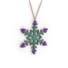 Aloin Kar Tanesi Kolye - Ametist ve yeşil kuvars 925 ayar siyah rodyum kaplama gümüş kolye (40 cm gümüş rolo zincir) #1aw1ree