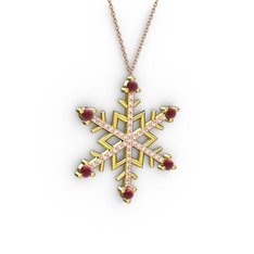 Aloin Kar Tanesi Kolye - Kök yakut ve pembe kuvars 18 ayar altın kolye (40 cm rose altın rolo zincir) #1b0srzr