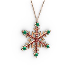 Aloin Kar Tanesi Kolye - Kök zümrüt ve garnet 18 ayar rose altın kolye (40 cm gümüş rolo zincir) #1b62sz7