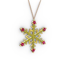 Rodolit garnet ve peridot 18 ayar altın kolye (40 cm rose altın rolo zincir)