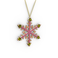 Aloin Kar Tanesi Kolye - Peridot ve rodolit garnet 14 ayar rose altın kolye (40 cm altın rolo zincir) #1c0yk28