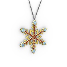 Akuamarin ve garnet 925 ayar altın kaplama gümüş kolye (40 cm gümüş rolo zincir)