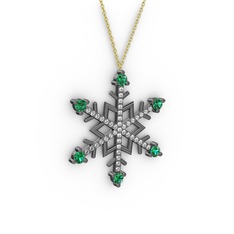 Yeşil kuvars ve swarovski 925 ayar siyah rodyum kaplama gümüş kolye (40 cm altın rolo zincir)