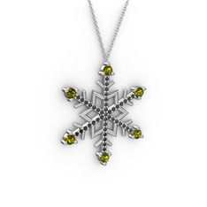 Peridot ve siyah zirkon 18 ayar beyaz altın kolye (40 cm beyaz altın rolo zincir)