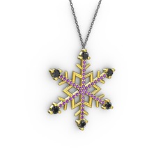 Siyah zirkon ve ametist 925 ayar altın kaplama gümüş kolye (40 cm gümüş rolo zincir)