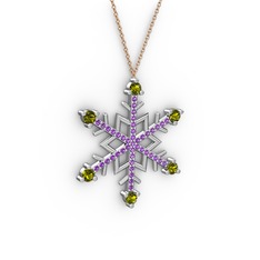Peridot ve ametist 925 ayar gümüş kolye (40 cm rose altın rolo zincir)