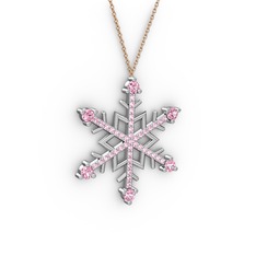 Pembe kuvars 14 ayar beyaz altın kolye (40 cm rose altın rolo zincir)