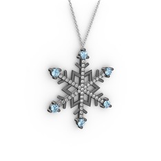 Aloin Kar Tanesi Kolye - Akuamarin ve swarovski 925 ayar siyah rodyum kaplama gümüş kolye (40 cm gümüş rolo zincir) #1d0ieuh