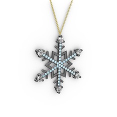 Aloin Kar Tanesi Kolye - Swarovski ve akuamarin 925 ayar siyah rodyum kaplama gümüş kolye (40 cm gümüş rolo zincir) #1d8acf9