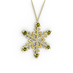 Aloin Kar Tanesi Kolye - Peridot ve swarovski 8 ayar altın kolye (40 cm altın rolo zincir) #1do9uqr
