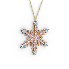 Aloin Kar Tanesi Kolye - Akuamarin ve pembe kuvars 14 ayar rose altın kolye (40 cm altın rolo zincir) #1dp79mh