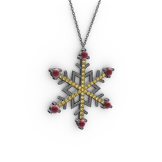 Aloin Kar Tanesi Kolye - Kök yakut ve sitrin 925 ayar siyah rodyum kaplama gümüş kolye (40 cm gümüş rolo zincir) #1dpuotq