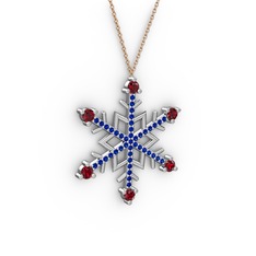 Garnet ve lab safir 8 ayar beyaz altın kolye (40 cm rose altın rolo zincir)