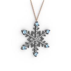 Aloin Kar Tanesi Kolye - Akuamarin ve swarovski 925 ayar siyah rodyum kaplama gümüş kolye (40 cm rose altın rolo zincir) #1dtdtyu