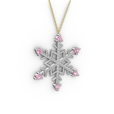 Pembe kuvars ve beyaz zirkon 18 ayar beyaz altın kolye (40 cm altın rolo zincir)