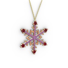 Aloin Kar Tanesi Kolye - Garnet ve ametist 14 ayar rose altın kolye (40 cm gümüş rolo zincir) #1e5ofqu