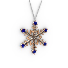 Aloin Kar Tanesi Kolye - Lab safir ve siyah zirkon 18 ayar rose altın kolye (40 cm beyaz altın rolo zincir) #1ebj665